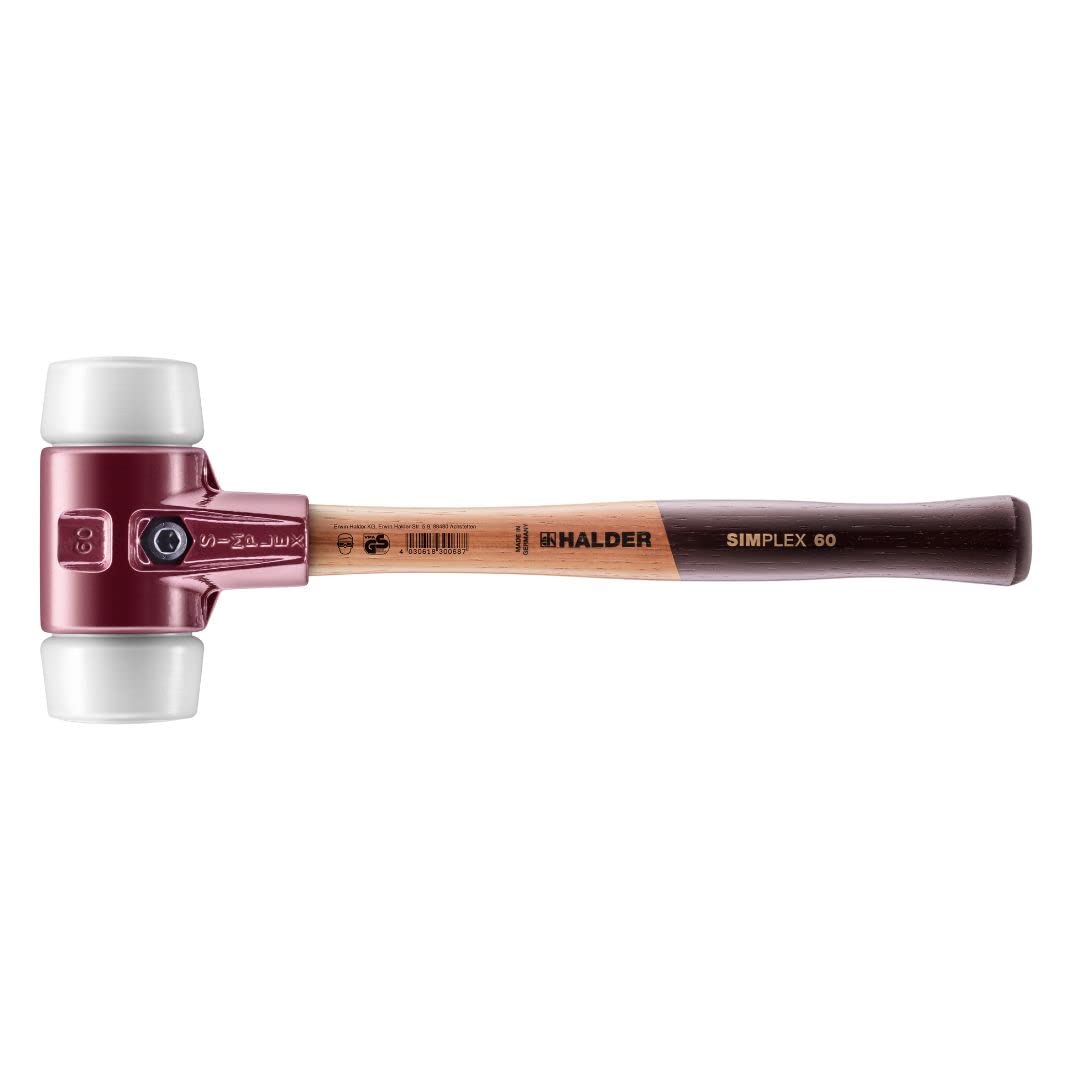 Halder Simplex Sledgehammer 80mm – Superplastic Inserts, Cast Iron Housing with Protection Sleeve, Varnished Hickory Handle, Non-Marring Heavy-Duty Sledge – 3007.081