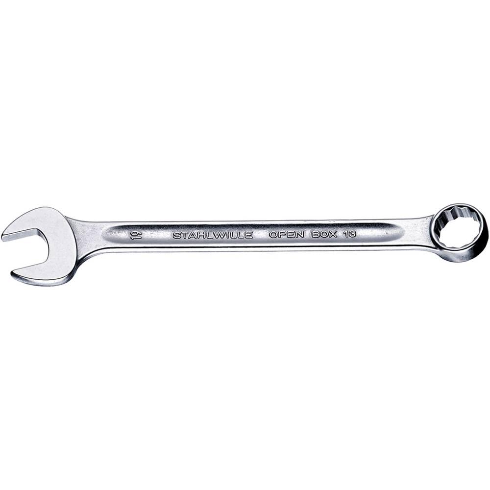 Stahlwille 40085555 Combination Spanners Open-Box No.13, Size 55mm, Metric, with 15 degree Offset Ring End, Chrome Plated Finish, Length 560mm, Made in Germany