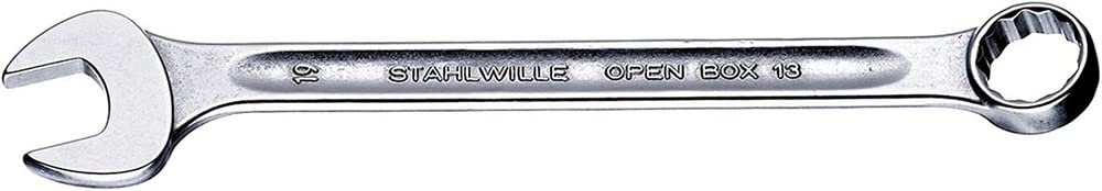 Stahlwille 40085555 Combination Spanners Open-Box No.13, Size 55mm, Metric, with 15 degree Offset Ring End, Chrome Plated Finish, Length 560mm, Made in Germany