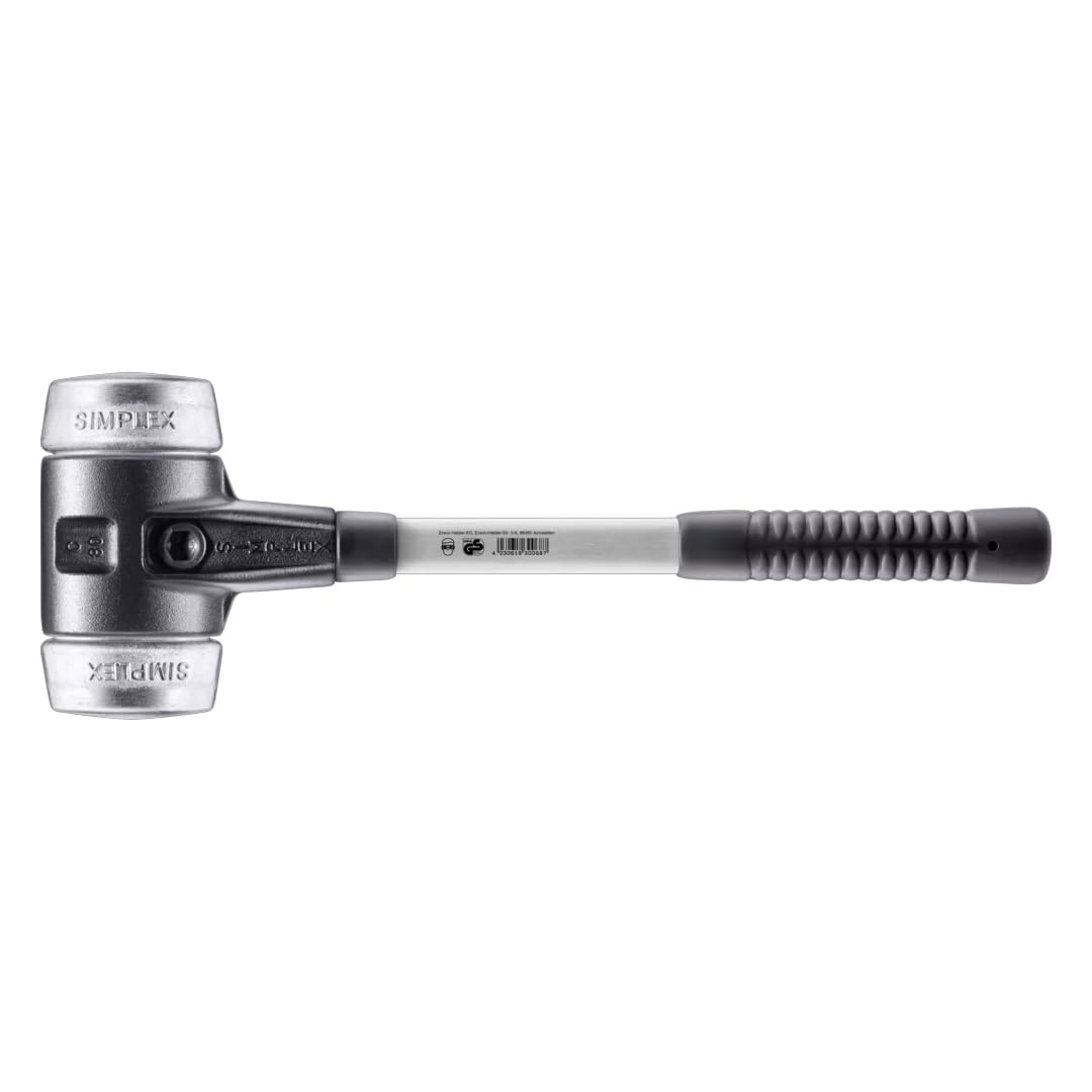 Halder Simplex Soft-Faced Mallet 3709.080 – Soft Metal Inserts, Reinforced Cast Iron Housing, Fiber Glass Handle, Non-Slip Rubber Grip, 80mm, 9.5 lbs.