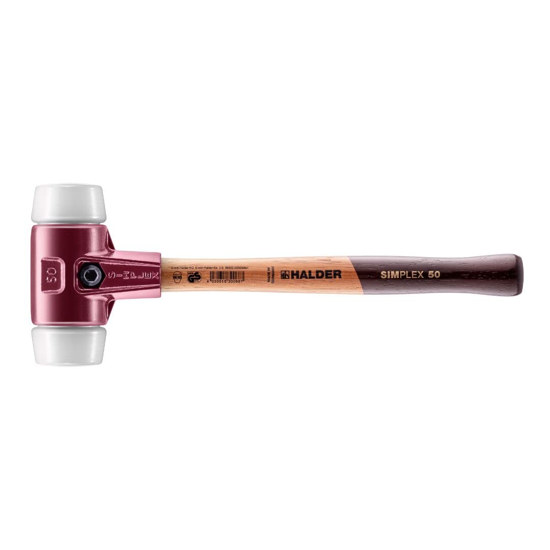 Halder Simplex Sledgehammer 80mm – Superplastic Inserts, Cast Iron Housing with Protection Sleeve, Varnished Hickory Handle, Non-Marring Heavy-Duty Sledge – 3007.081