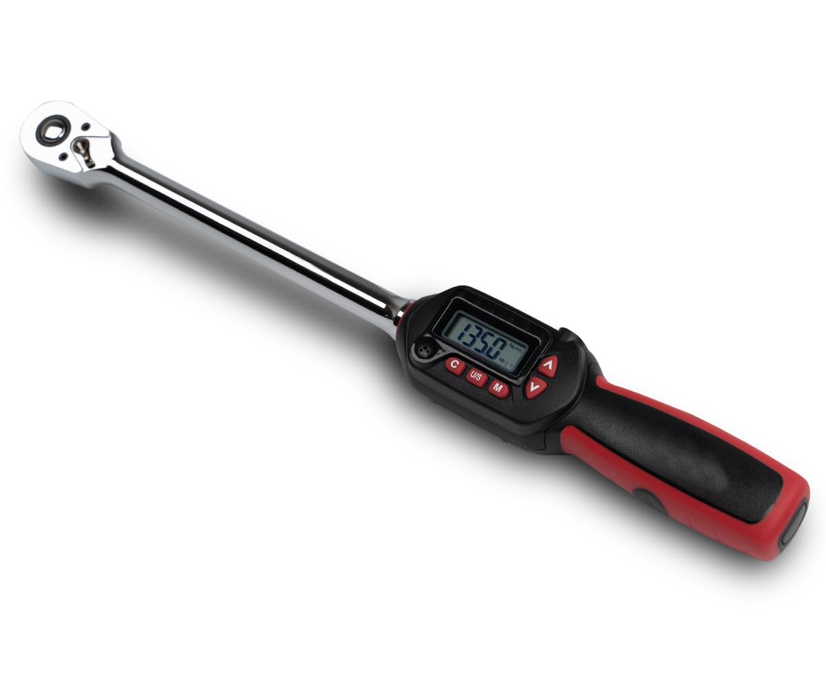 Tapha Tools 3/8 inch Flex-Head Digital Torque Wrench, 5-99.5 ft-lbs (6.8-135 N-m) Torque Range ±2% Accuracy, LED and Buzzer, Preset Memory, ISO 6789 Tested and Calibrated (DKF3N-T135BN)