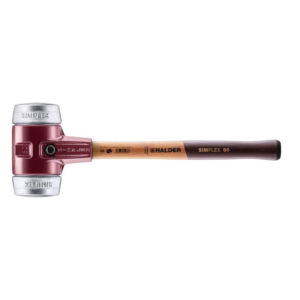 Halder Simplex Mallet 80mm – Soft Metal Inserts, Cast Iron Housing with Protection Sleeve, Varnished Hickory Handle, Heat-Resistant Non-Sparking Assembly & Straightening Hammer – 3009.080