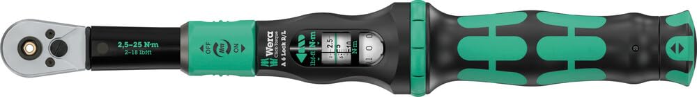 Wera 05075694001 Click-Torque Lock A 6 R/L Torque wrench, adjustable, Torque Lock function, continuous bit mounting (1/4"), 2.5-25 Nm, 1/4" x 2.5-25 Nm