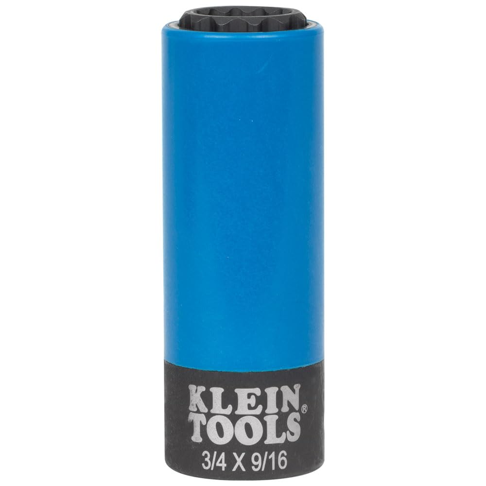 Klein Tools 66033 1/2-Inch Drive SAE Impact Socket Set with 12-Point Deep Sockets, High Visibility, Color Coated, Case Included, 6-Piece