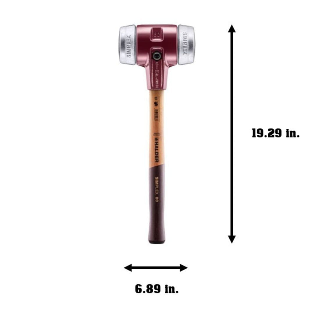 Halder Simplex Mallet 80mm – Soft Metal Inserts, Cast Iron Housing with Protection Sleeve, Varnished Hickory Handle, Heat-Resistant Non-Sparking Assembly & Straightening Hammer – 3009.080