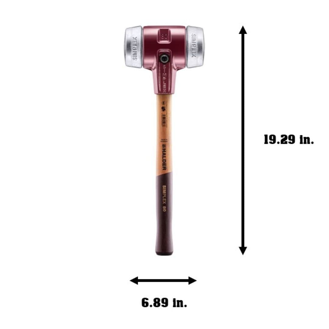 Halder Simplex Mallet 80mm – Soft Metal Inserts, Cast Iron Housing with Protection Sleeve, Varnished Hickory Handle, Heat-Resistant Non-Sparking Assembly & Straightening Hammer – 3009.080