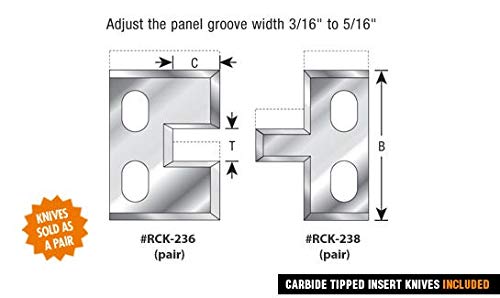 Amana Tool RCK-236 Pair of Insert Carbide Replacement Knives for Adjustable Stile and Rail Shaper Cutters Tongue and Groove Set 61218