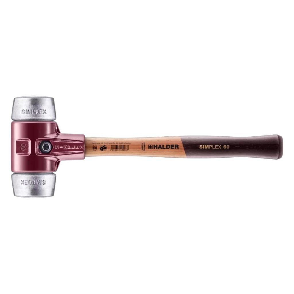 Halder Simplex Sledgehammer 80mm – Soft Metal Inserts, Cast Iron Housing with Protection Sleeve, Varnished Hickory Handle, Heat-Resistant Non-Sparking Assembly & Straightening Sledge – 3009.080