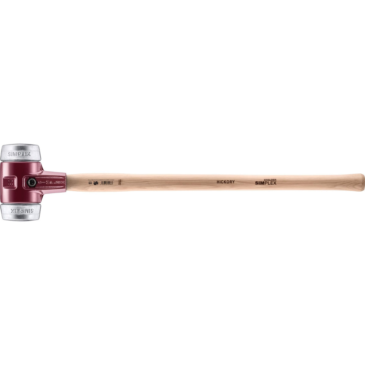 Halder Simplex Sledgehammer 80mm – Soft Metal Inserts, Cast Iron Housing with Protection Sleeve, Varnished Hickory Handle, Heat-Resistant Non-Sparking Assembly & Straightening Sledge – 3009.080