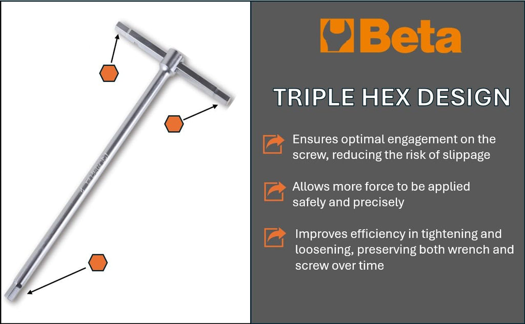 Beta 951AS/6X Set of 6 1/8"-3/8" Sliding T-Handle Hex Key Allen Wrench Set