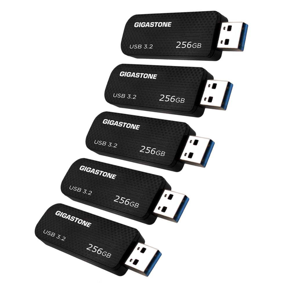 GIGASTONE 64GB Flash Drive 10-Pack, USB 3.2 Gen 1, Up to 80MB/s High-Speed Data Transfer, Carbon Fiber Design, Retractable, USB 2.0 / USB 3.0 / USB 3.1 Interface Compatible