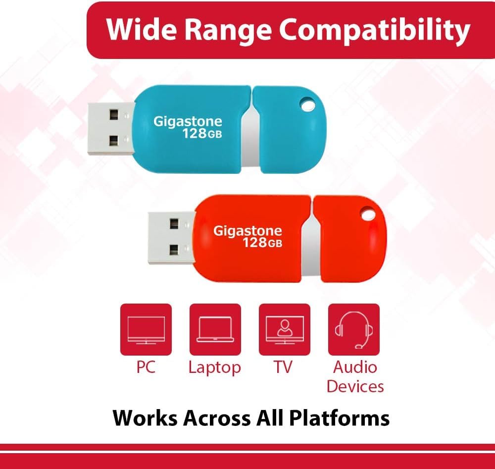 [Gigastone] V10 128GB 5-Pack USB 2.0 Flash Drive Thumb Drive Memory Stick Pen Drive Retractable Design (Random Color)