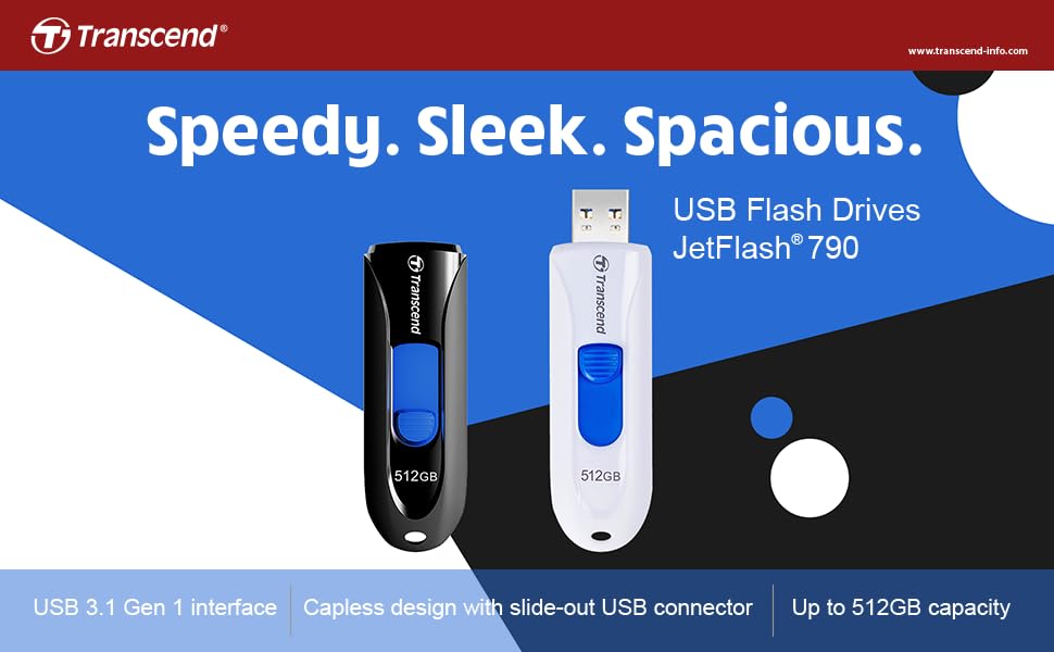 Transcend 512GB JetFlash 790 USB 3.0 Flash Thumb Drive, Black