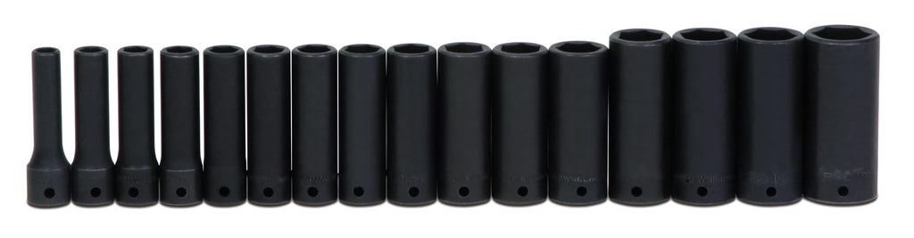 Williams JHWWS-1419RC SUPERTORQUE 19-Piece 1/2-Inch Drive SAE Deep Impact 6 Point Socket Set, Black Industrial Finish, Designed for Maximum Engagement on 6-Point Fasteners