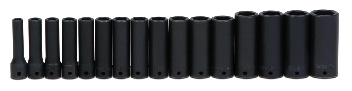 Williams JHWWS-1419RC SUPERTORQUE 19-Piece 1/2-Inch Drive SAE Deep Impact 6 Point Socket Set, Black Industrial Finish, Designed for Maximum Engagement on 6-Point Fasteners