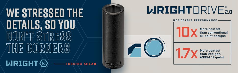 Wright Tool 402 1/2 Inch Drive 11 Piece 12 Point Deep Socket Set 1/2 to 1-1/8 Inch Wright Drive 2.0 USA Made Forged Steel Precision Heat-Treated