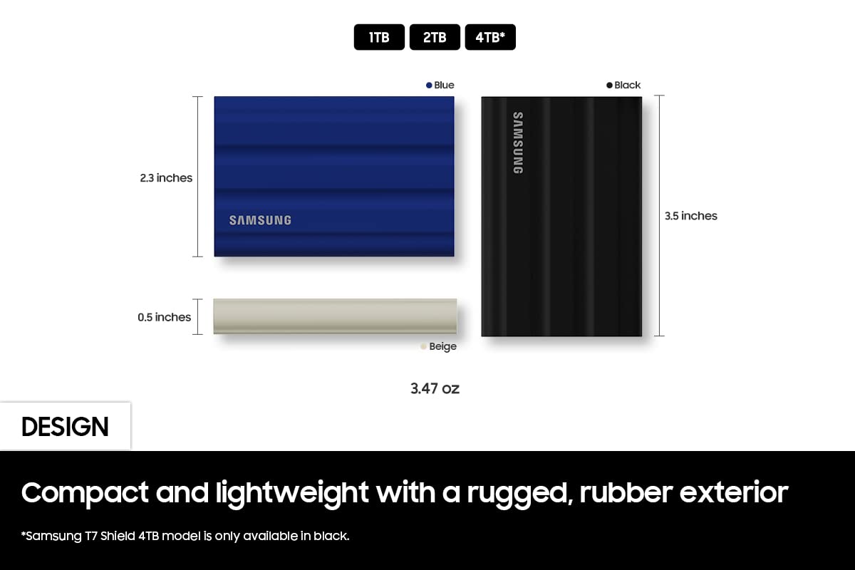 Samsung T7 Shield Portable SSD 1TB, USB 3.2 Gen 2, Up to 1,050 MB/s