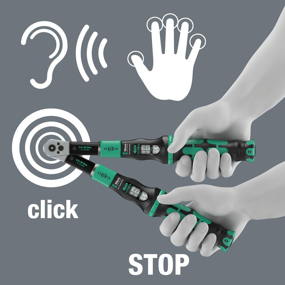 Wera 05075694001 Click-Torque Lock A 6 R/L Torque wrench, adjustable, Torque Lock function, continuous bit mounting (1/4"), 2.5-25 Nm, 1/4" x 2.5-25 Nm