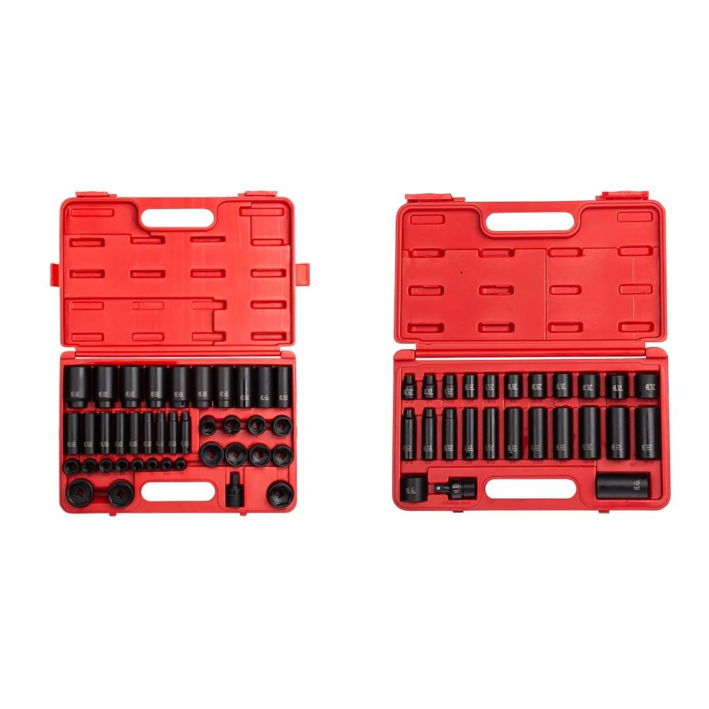 SUNEX TOOLS 2668, 1/2 Inch Drive Master Impact Socket Set, 39-Piece, SAE, 3/8" & 3325 3/8-Inch Drive SAE Master Impact Socket Set., Standard/Deep, 6-Point, Cr-Mo, 5/16-Inch