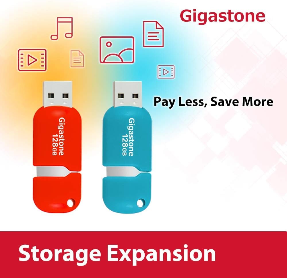 [Gigastone] V10 128GB 5-Pack USB 2.0 Flash Drive Thumb Drive Memory Stick Pen Drive Retractable Design (Random Color)