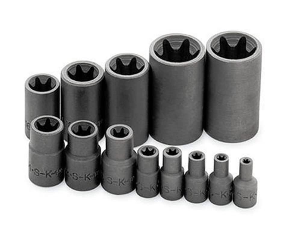 SK Tools USA 1/4" & 3/8" Drive, 13 Piece, Standard Female TORX® Socket Set: E4 - E24 | 19761