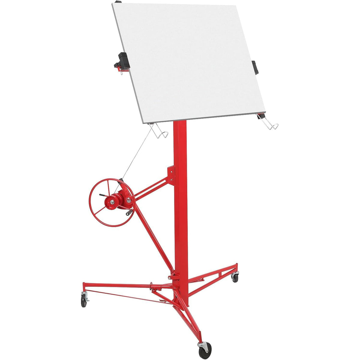 11 FT Drywall Lift Panel Rolling Hoist Jack Lifter, Sheetrock Lift Drywall Lift, Foldable Adjustable Drywall Jack Lift for Ceiling and Walls and Home Improvement, with 3 Lockable Wheels, Red