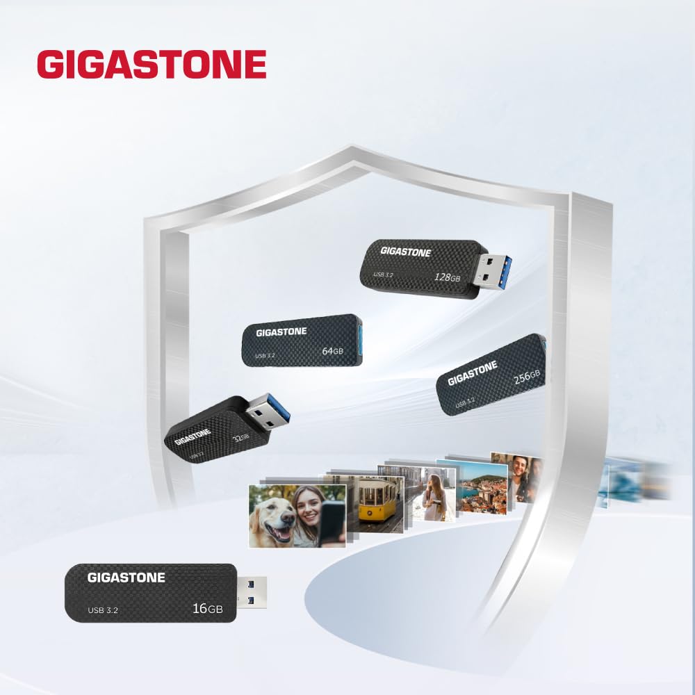GIGASTONE 64GB Flash Drive 10-Pack, USB 3.2 Gen 1, Up to 80MB/s High-Speed Data Transfer, Carbon Fiber Design, Retractable, USB 2.0 / USB 3.0 / USB 3.1 Interface Compatible