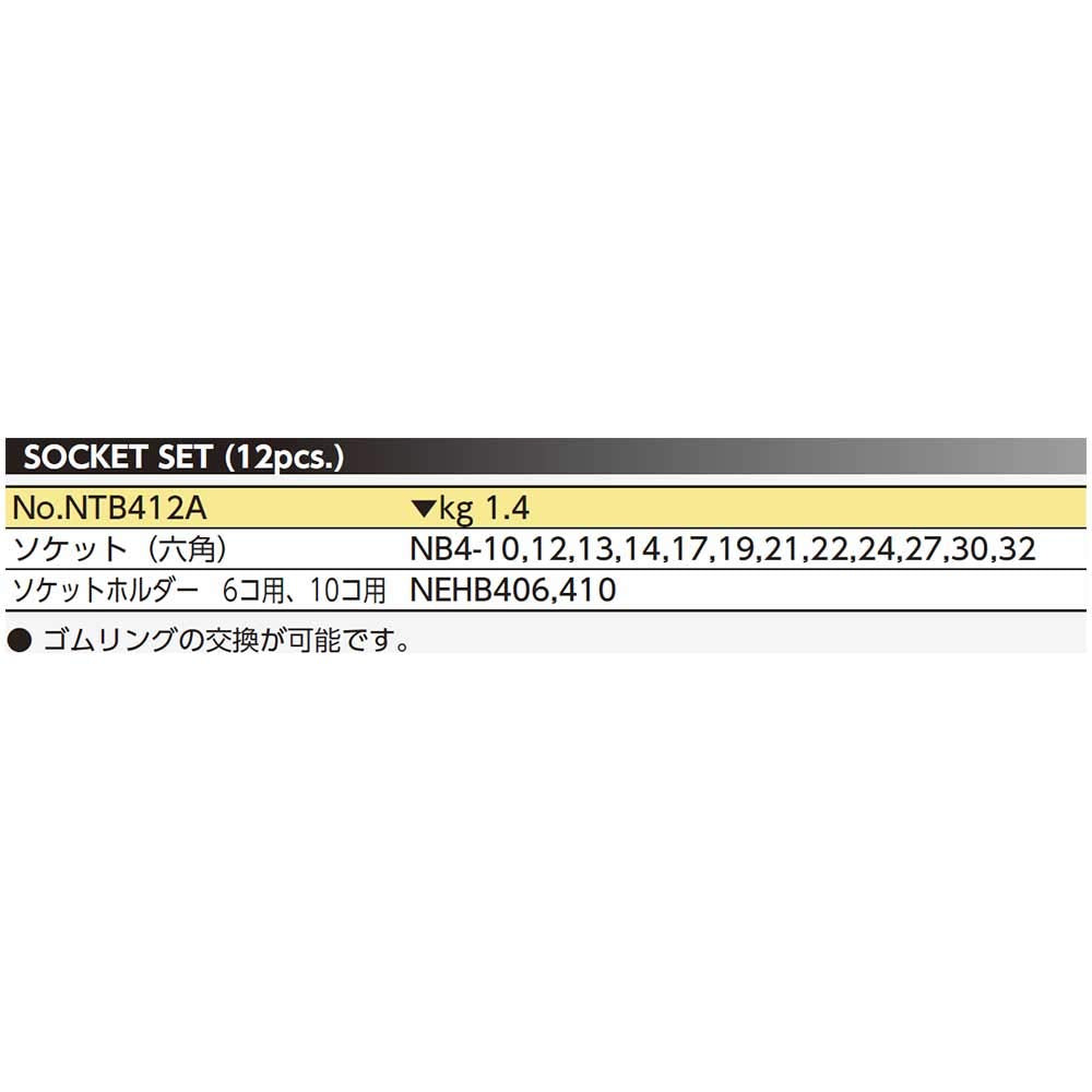 Kyoto Machine Tools (KTC) Neplos Socket Set, NTB412A, Insertion Angle: 0.5 inches (12.7 mm), Set of 12