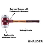 Halder Simplex Mallet 80mm – Soft Metal Inserts, Cast Iron Housing with Protection Sleeve, Varnished Hickory Handle, Heat-Resistant Non-Sparking Assembly & Straightening Hammer – 3009.080