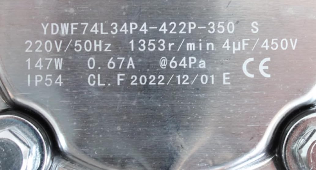 YDWF74L34P4-422P-350S External Rotor Axial Fan 220V 0.67A 147W 1353RPM Cooling Fan