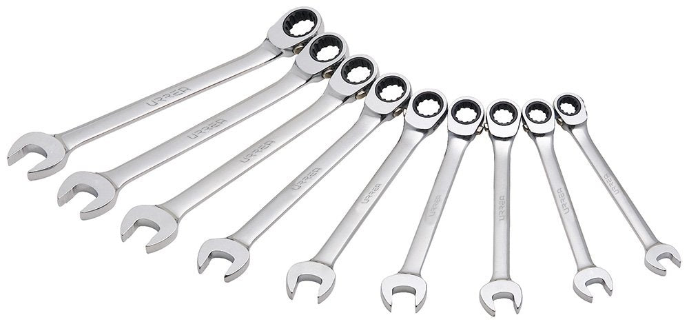Urrea Ratcheting Combination Wrench Set - 9-Piece (1/4""-3/4"") Reversible Spline Drive Wrench Set with 5 Degree Swing Arc & Fully Polished Nickel Chrome Finish - JLMC9R