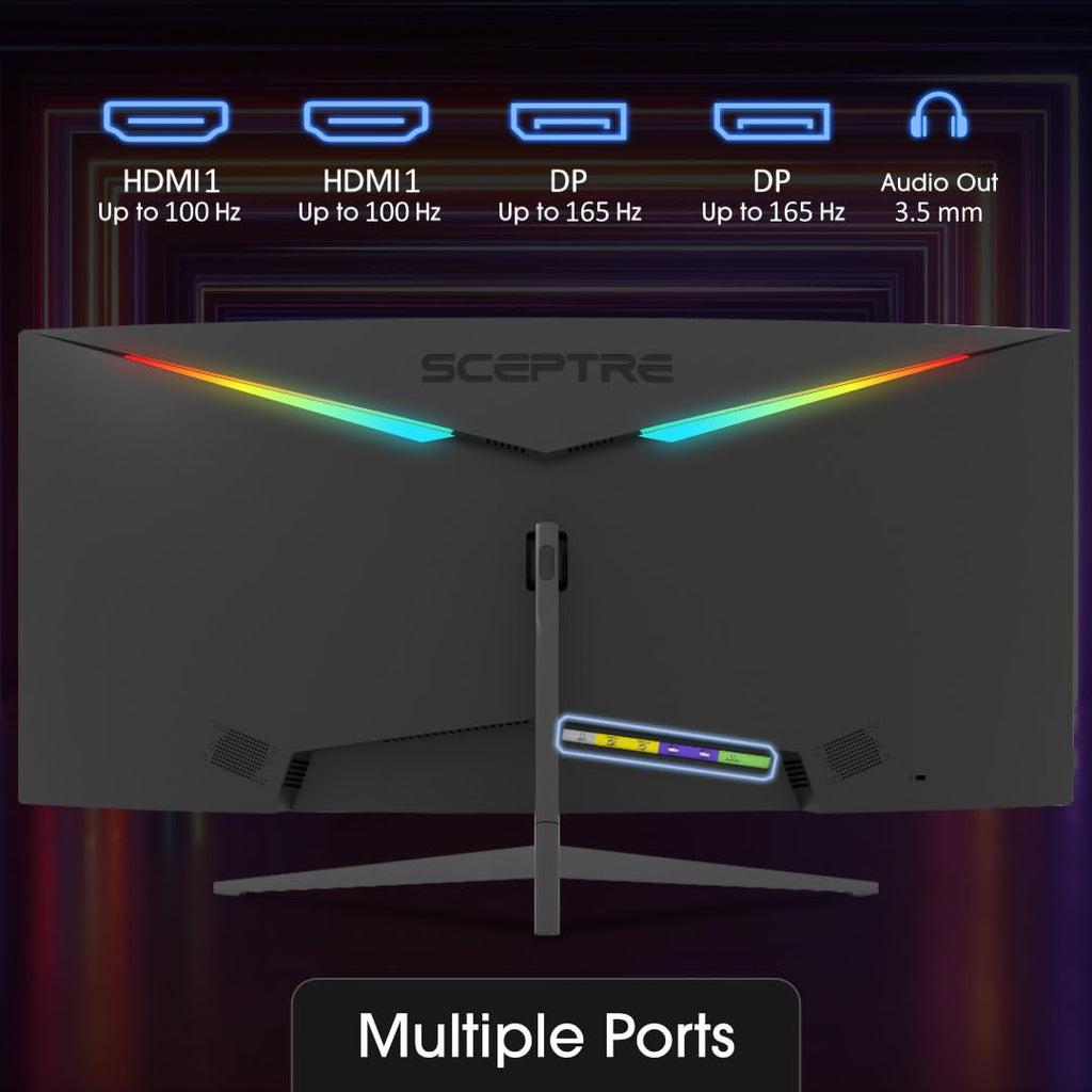 Sceptre 34-inch Curved ultrawide WQHD Monitor (3440 × 1440), R1500, up to 180Hz/165Hz, DisplayPort x2, 99% sRGB, 1ms, Built-in Speakers, Machine Black, 2025 (C345B-QUT168)
