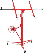 11 FT Drywall Lift Panel Rolling Hoist Jack Lifter, Sheetrock Lift Drywall Lift, Foldable Adjustable Drywall Jack Lift for Ceiling and Walls and Home Improvement, with 3 Lockable Wheels, Red