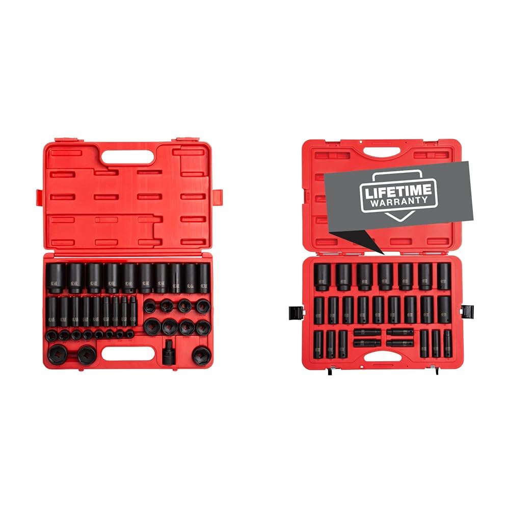 SUNEX TOOLS 2668, 1/2 Inch Drive Master Impact Socket Set, 39-Piece, SAE, 3/8" & 3325 3/8-Inch Drive SAE Master Impact Socket Set., Standard/Deep, 6-Point, Cr-Mo, 5/16-Inch