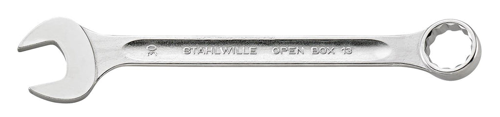 Stahlwille 40085555 Combination Spanners Open-Box No.13, Size 55mm, Metric, with 15 degree Offset Ring End, Chrome Plated Finish, Length 560mm, Made in Germany