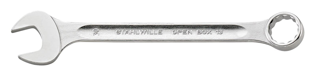 Stahlwille 40085555 Combination Spanners Open-Box No.13, Size 55mm, Metric, with 15 degree Offset Ring End, Chrome Plated Finish, Length 560mm, Made in Germany