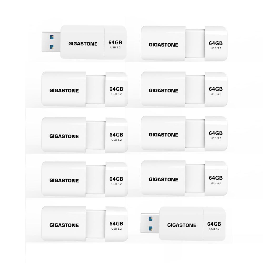 GIGASTONE 64GB Flash Drive (10 Pack) Z60 USB 3.2 Gen 1, 100MB/s Ultra Fast, Retractable Capless Slider Design, Data Storage, Backup for PC/Mac/TV/Car Audio, USB 2.0/3.0/3.1 Compatible
