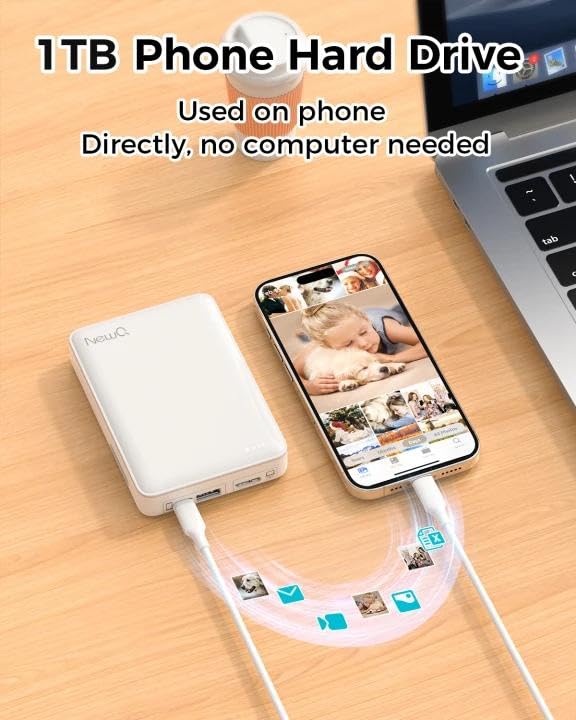 NEWQ 1TB External Hard Drive for iPhone, Android Phone & Computer Backup
