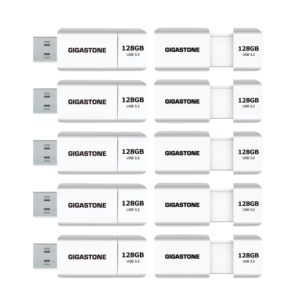 GIGASTONE 64GB Flash Drive (10 Pack) Z60 USB 3.2 Gen 1, 100MB/s Ultra Fast, Retractable Capless Slider Design, Data Storage, Backup for PC/Mac/TV/Car Audio, USB 2.0/3.0/3.1 Compatible