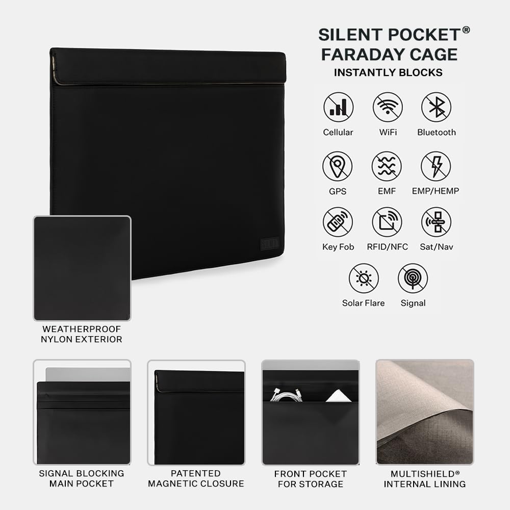 SLNT Faraday Laptop Sleeve - Signal Blocking Laptop Bag (Black, 13 inch)
