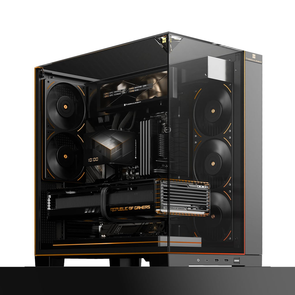 Thermalright A70 Vision ATX Gaming case |Three Sides Without Stands,Panoramic Glass Panel |8 Fan Slots |Tower-Style Computer case |Equipped with Type-C Interface |Comes with a 9.16-inch LCD Display |