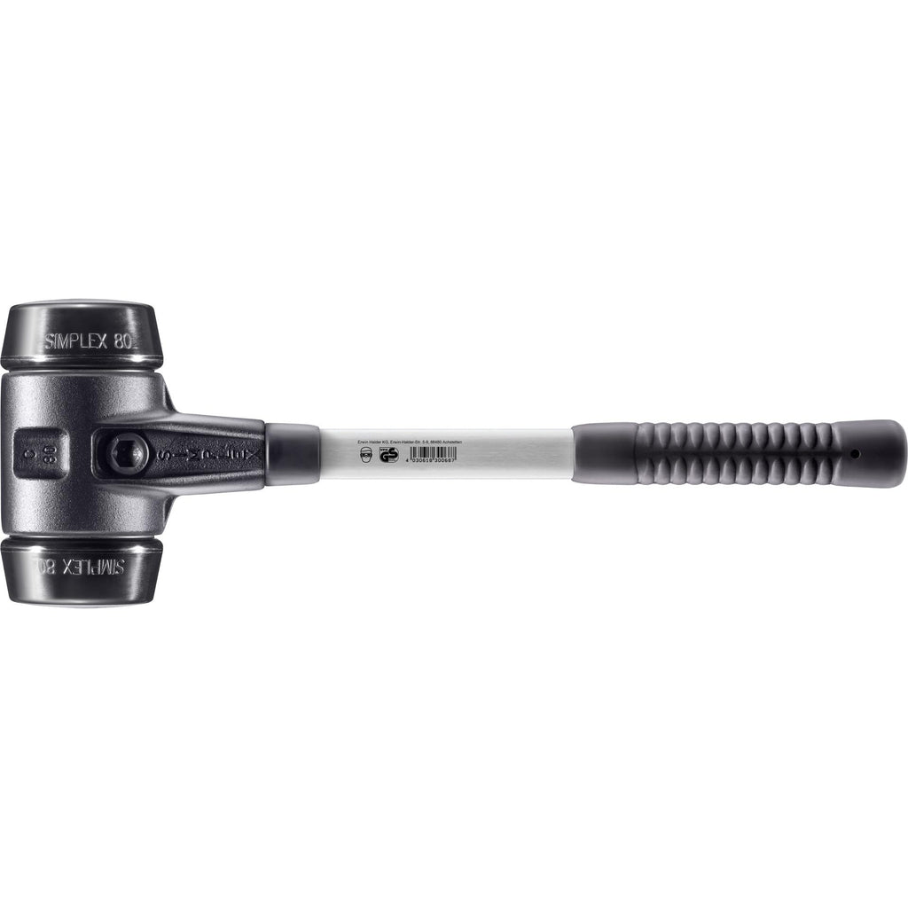 Halder Simplex Soft-Faced Mallet 3702.080 – Medium-Hard Rubber Inserts, Reinforced Cast Iron Housing, Fiber Glass Handle with Non-Slip Rubber Grip, 80mm, 7.5 lbs.