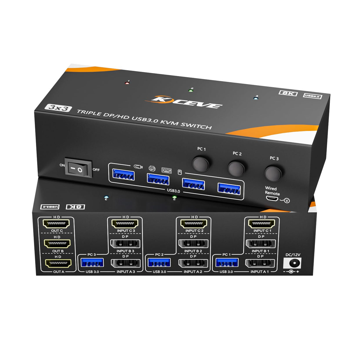 KCEVE KVM Switch 2 Monitors for 2 Laptops 1 Desktop HDMI 4K@60Hz