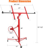 11 FT Drywall Lift Panel Rolling Hoist Jack Lifter, Sheetrock Lift Drywall Lift, Foldable Adjustable Drywall Jack Lift for Ceiling and Walls and Home Improvement, with 3 Lockable Wheels, Red