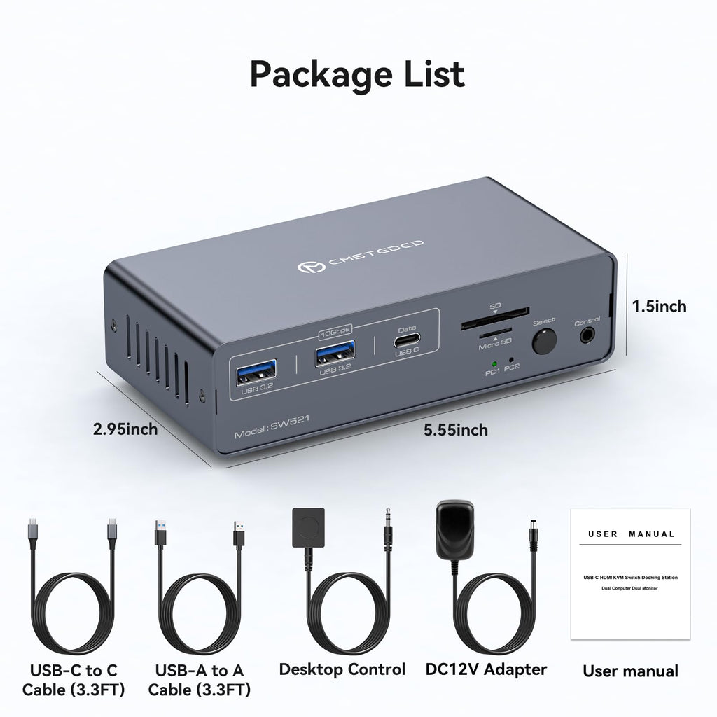 USB C KVM Switch 2 Monitors 2 Computers HDMI 4K60Hz EDID KVM Docking Station for 1 Laptop 1 Desktop Share Dual Monitor 13 in 1 Dock