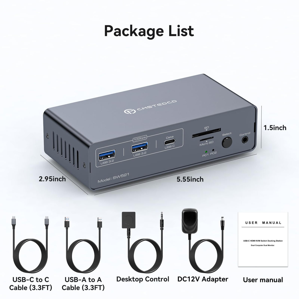 USB C KVM Switch 2 Monitors 2 Computers HDMI 4K60Hz EDID KVM Docking Station for 1 Laptop 1 Desktop Share Dual Monitor 13 in 1 Dock