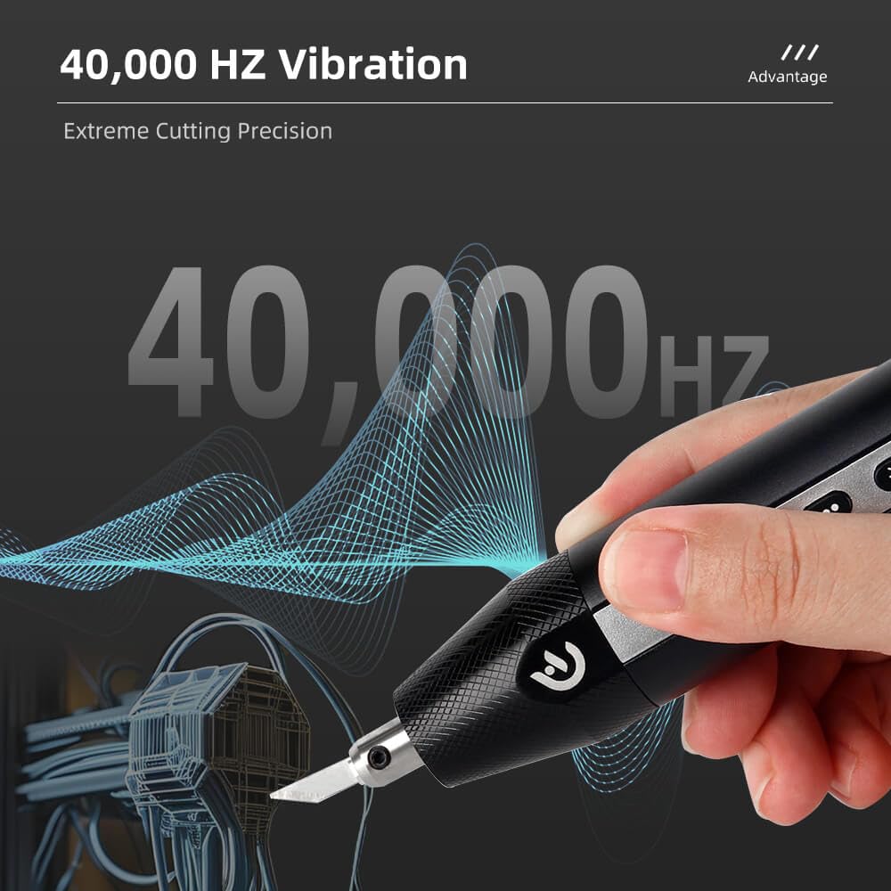 C1 Wireless Ultrasonic Cutter, 40,000Hz Electric Craft Knife, 3 Power Modes & LED, Portable Hobby Tool for 3D Print Support Removal, Plastic Model, Leather, Wood & DIY Makers