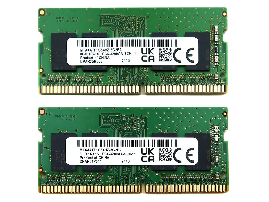 Laptop Memory Module Kit MTA4ATF1G64HZ-3G2E2 Compatible Replacement Spare Part for Micron MTA4ATF1G64HZ 16GB (2x8GB) 1Rx16 DDR4 SO-DIMM PC4-25600 3200MHz 260-Pin Non-ECC CL22 1.2V