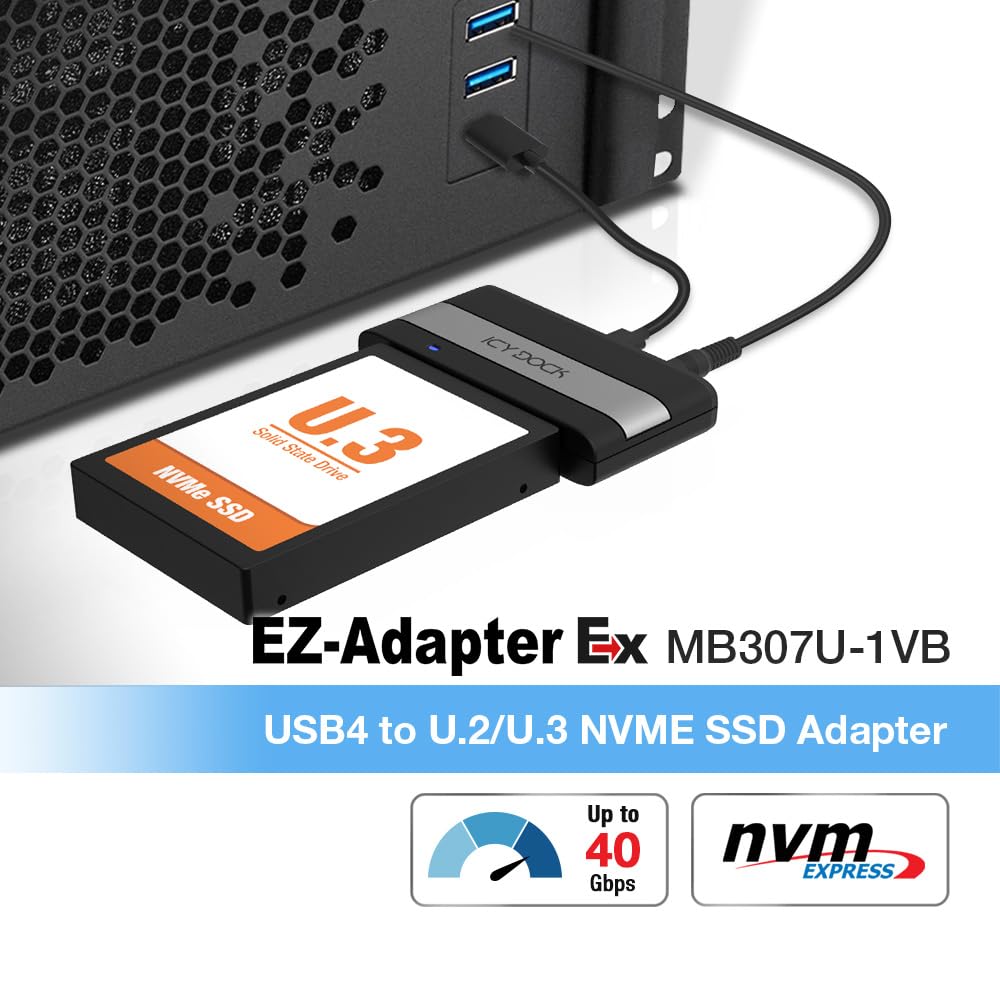 ICY Dock EZ-Adapter Ex MB307U-1VB USB4 to U.2/U.3 NVMe SSD External Adapter